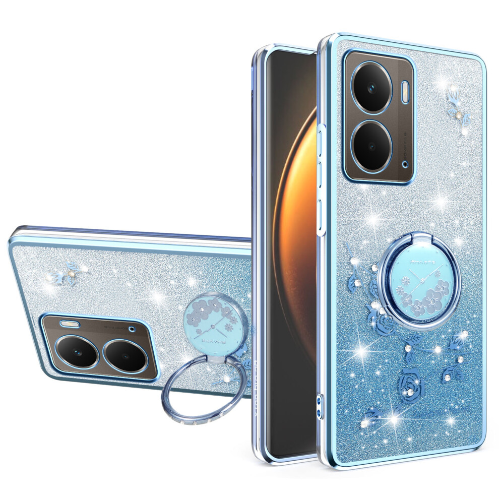 (Blue) Kadem For Realme P3 5G Case Ring Kickstand Tpu Flowers Phone Cover Gradient Glitter Blue 6914299355021