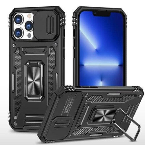Compatível com iPhone 15 Pro Max - Capa CamShield / Suporte de Anel de Proteção da Câmera Preto