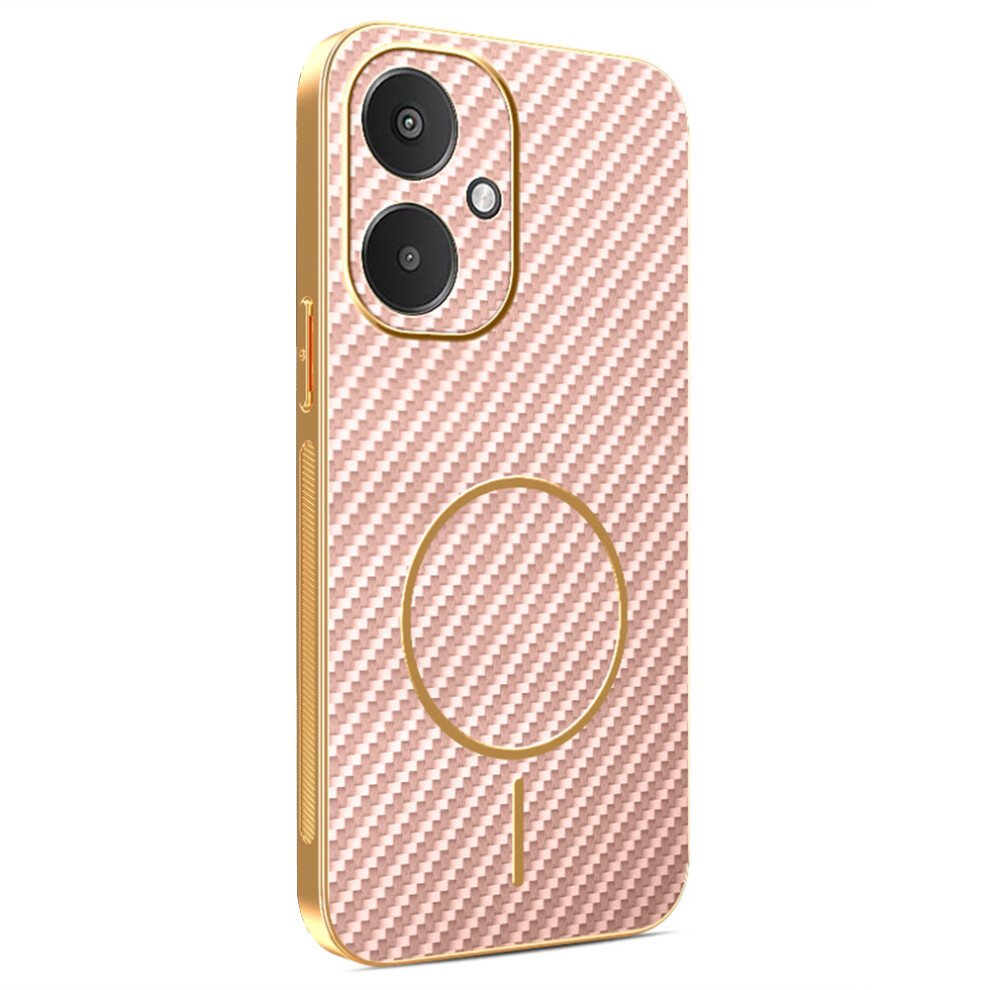 (Pink) Phone Case For Xiaomi Redmi 13C 5G / 13R 5G / Poco M6 5G Carbon Fiber Textured Electroplated Tpu Back Cover Pink 6914297260778
