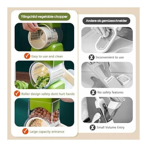 Yilingchild 3-in-1 Multifunctional Vegetable Chopper 3 Blades ABS Anti-Slip Suction Base Hand Pull Food Processor 2