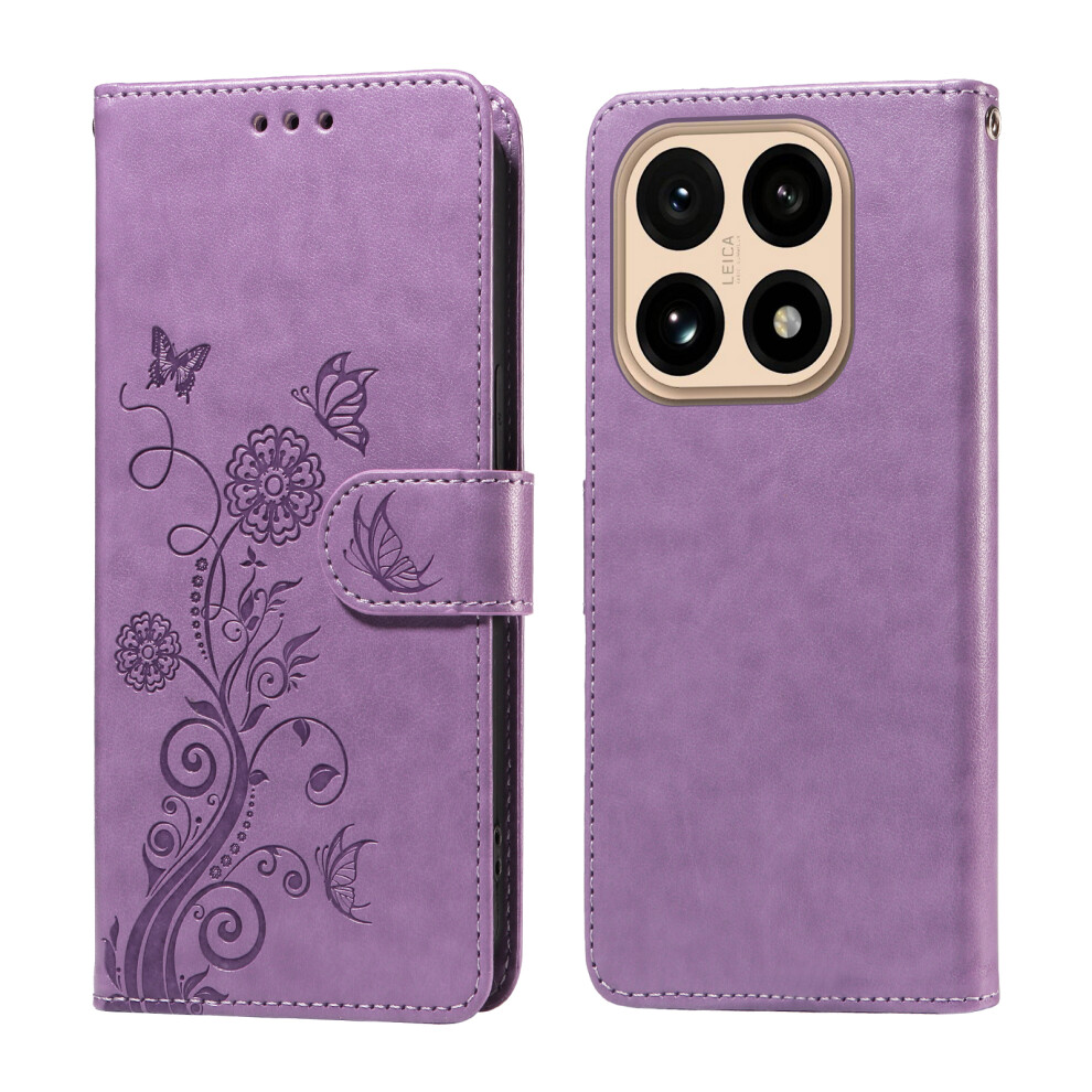 (Purple) For Xiaomi 15T Leather Case Butterfly Floral Imprint Wallet Stand Cover Purple 6914290969968