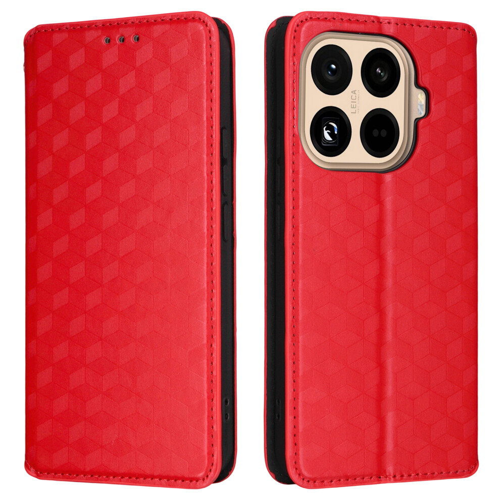 (Red) For Xiaomi 15T Pro Case Wallet Rhombus Imprinted Leather Phone Cover Red 6914298672297