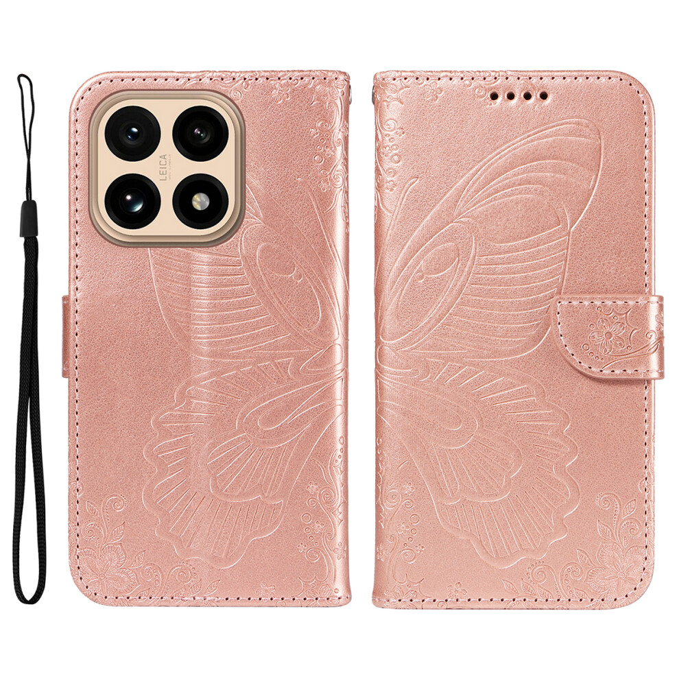 (Rose ) For Xiaomi 15T Case Butterfly Pattern Pu Leather Folio Flip Phone Cover Gold 6914298715000