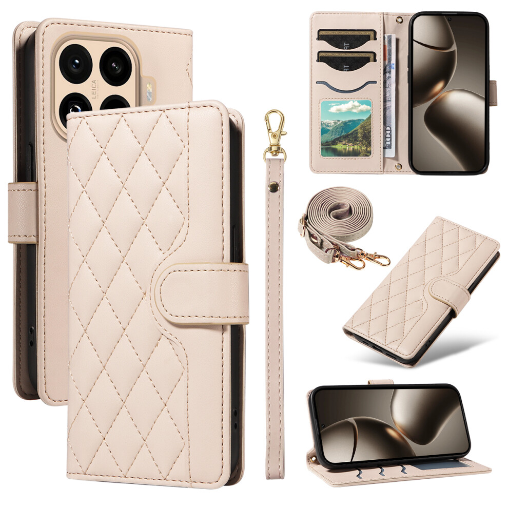 (Apricot) For Xiaomi 15T Pro Wallet Case Rhombus Leather Phone Cover With Strap 6914297829319