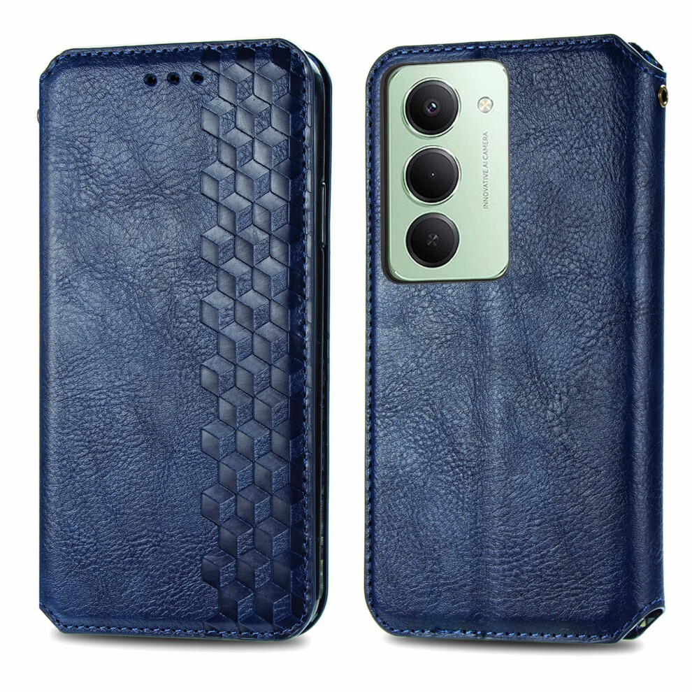 (Blue) For Xiaomi Redmi 15 5G (Global) (169Mm) Case Rhombus Imprint Pu Leather Wallet Phone Cover Blue 6914294565807