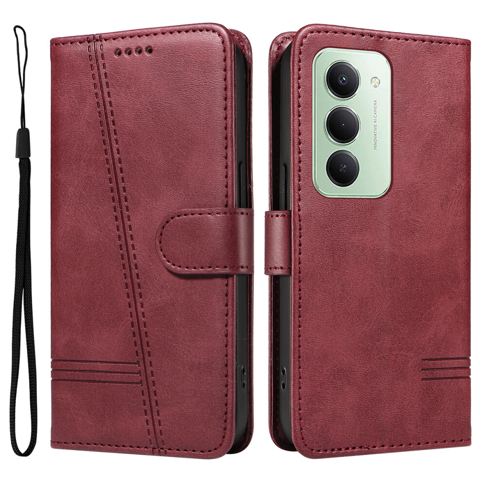 (Wine ) For Xiaomi Mi 15 4G (Eu) (171Mm) Wallet Case T-Shape Lines Leather Phone Cover Stand Red 6914298083741