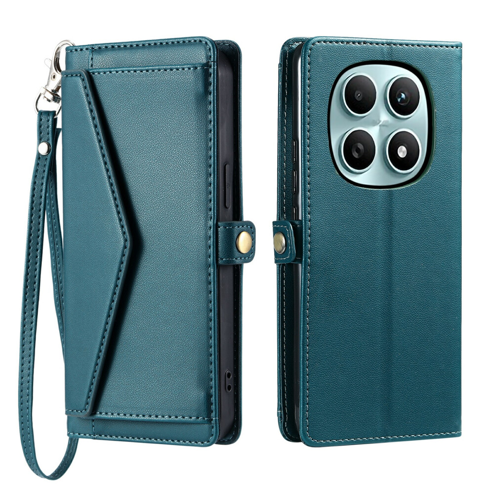 (Blackish ) For Xiaomi Poco M8 5G / Redmi Note 15 5G (Global) Leather Case With Wrist Strap Wallet Stand Phone Cover Green 6914296820645