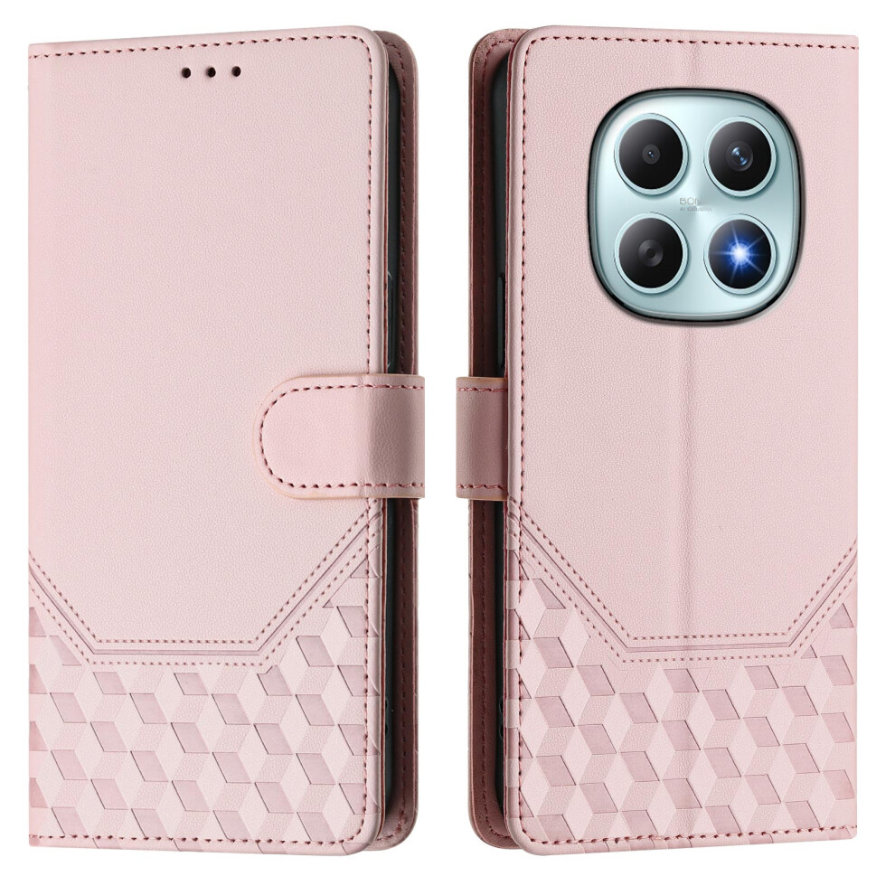 (Pink) For Xiaomi Poco M8 5G / Redmi Note 15 5G (Global) Case Imprinted Honeycomb Rfid Blocking Leather Phone Cover With Strap Pink 6914299061823