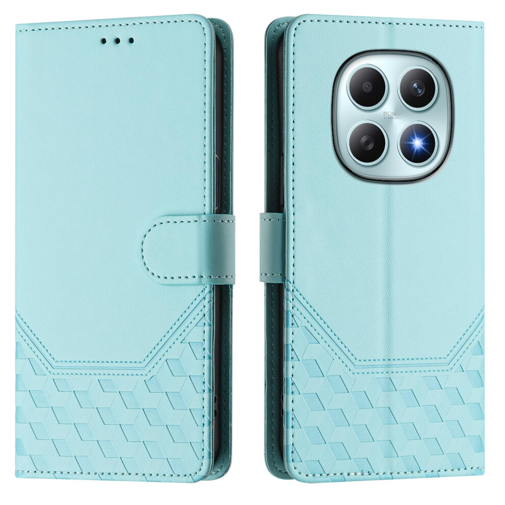 (Mint ) For Xiaomi Poco M8 5G / Redmi Note 15 5G (Global) Case Imprinted Honeycomb Rfid Blocking Leather Phone Cover With Strap Green 6914291942939