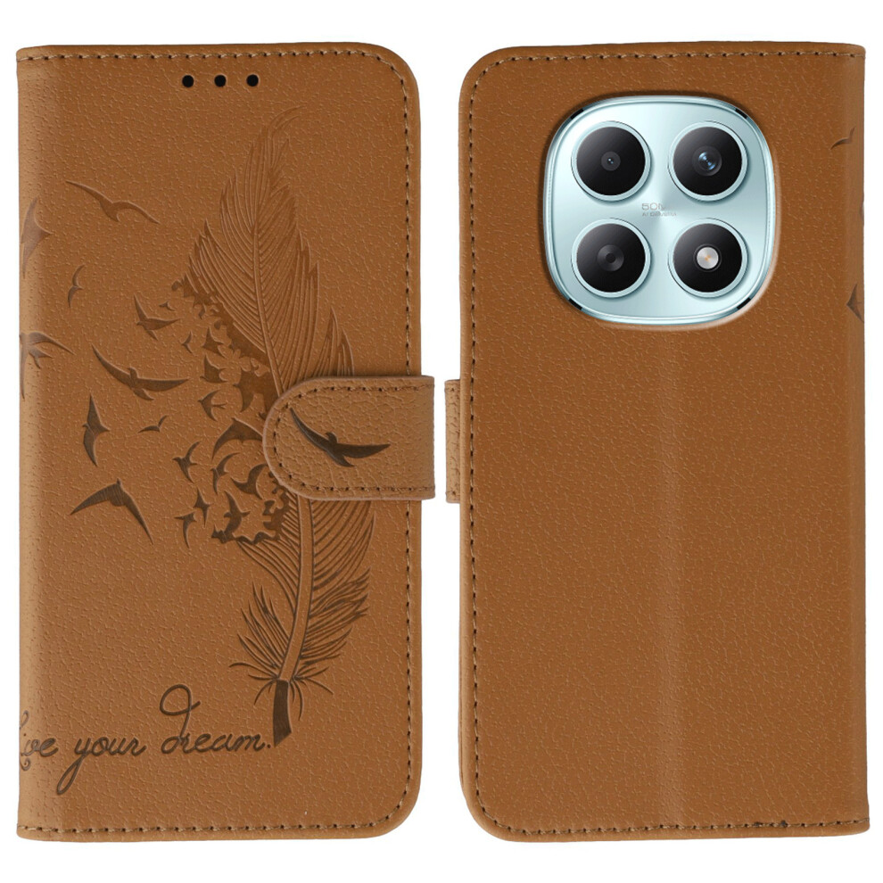 (Brown) For Xiaomi Poco M8 5G / Redmi Note 15 5G (Global) / 15 4G (Global) Case Feather Imprint Pu Leather Wallet Phone Cover Brown 6914296204612