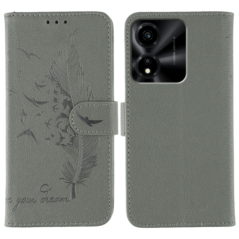 (Grey) For Honor X5c Plus 4G / X5c 4G Case Feather Imprint Pu Leather Wallet Phone Cover Grey 6914294720398