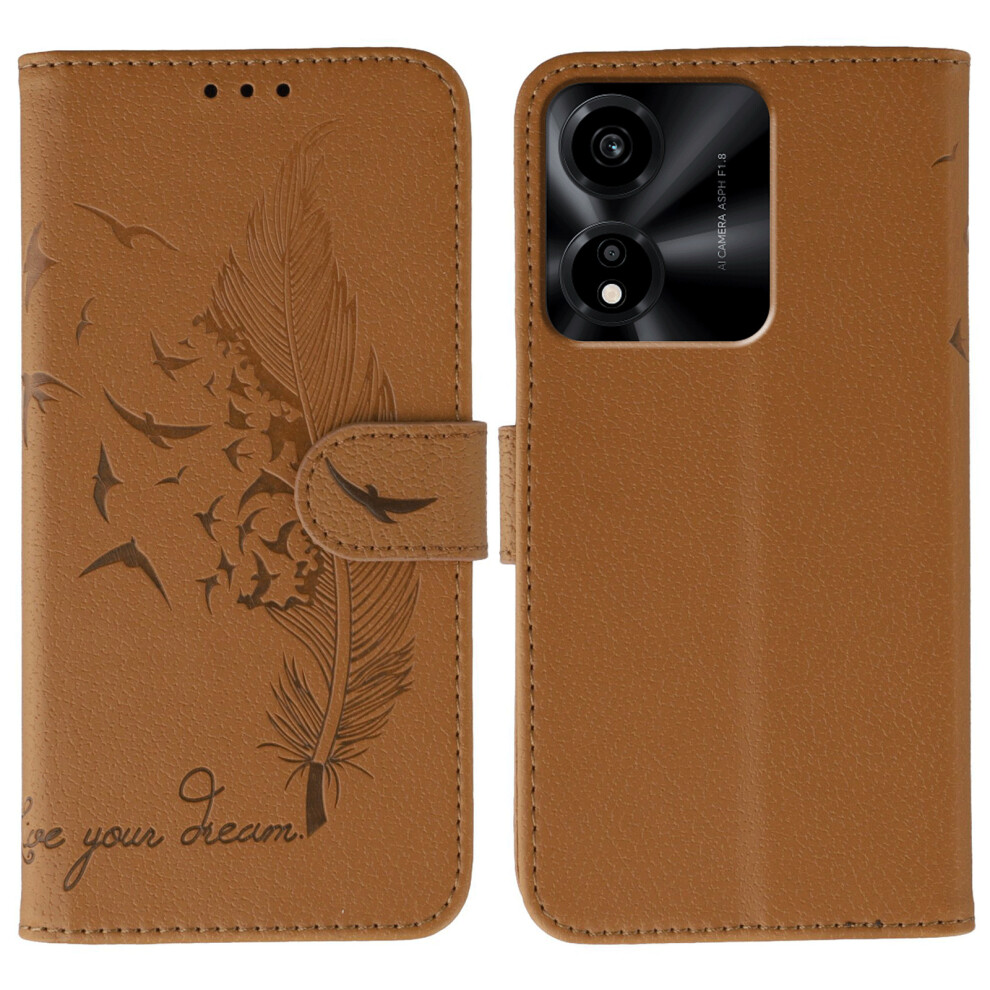 (Brown) For Honor X5c Plus 4G / X5c 4G Case Feather Imprint Pu Leather Wallet Phone Cover Brown 6914294939004