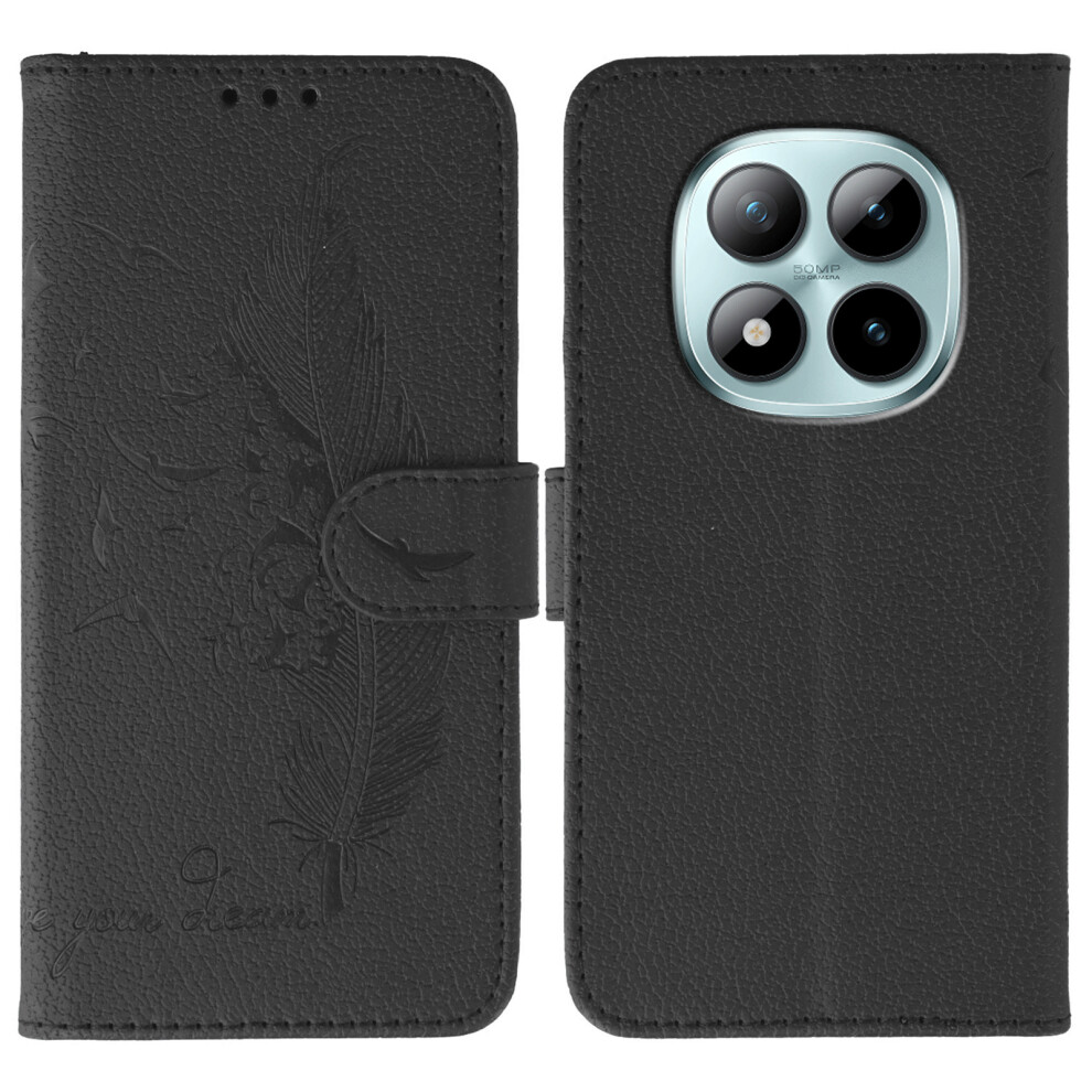 (Black) For Xiaomi Redmi Poco M8 Pro 5G / Redmi Note 15 Pro+ 5G (Global) Case Feather Imprint Pu Leather Wallet Phone Cover Black 6914296880793