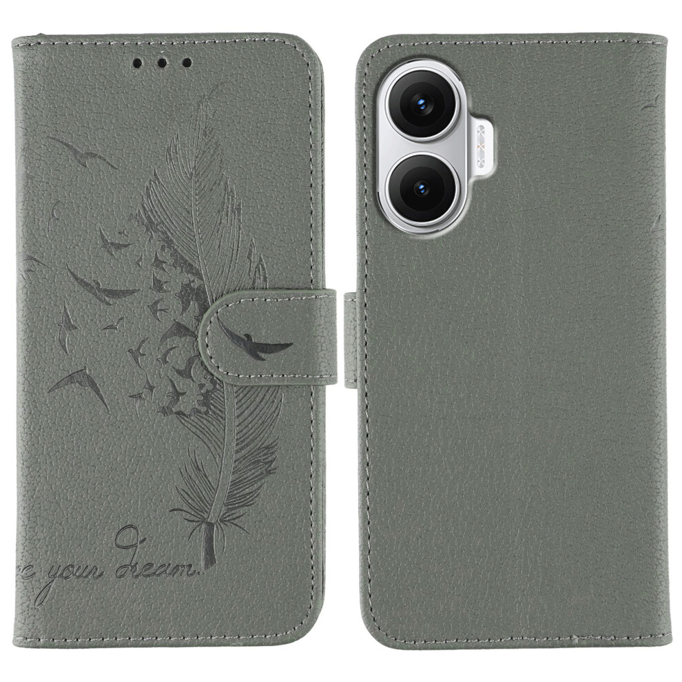 (Grey) For Xiaomi Redmi Turbo 4 Pro 5G / Poco F7 5G Case Feather Imprint Pu Leather Wallet Phone Cover Grey 6914295712231