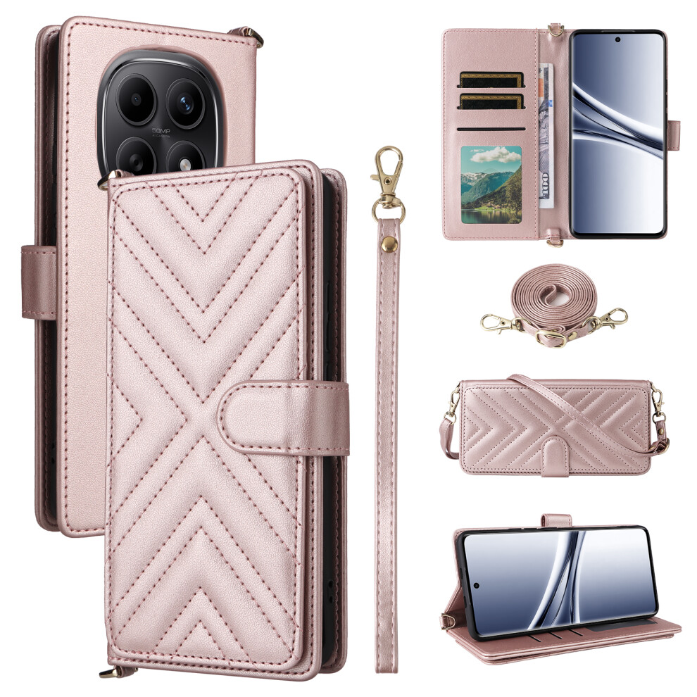 (Pink) For Xiaomi Poco M8 5G / Redmi Note 15 5G (Global) / Note 15 4G (Global) Case With Shoulder / Wrist Strap Leather Phone Cover Stand Pink 6914290532001
