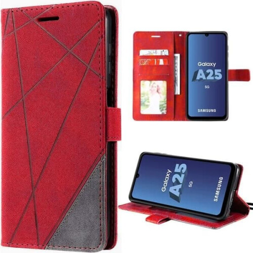 Samsung Galaxy A25 5G case red retro PU leather shockproof