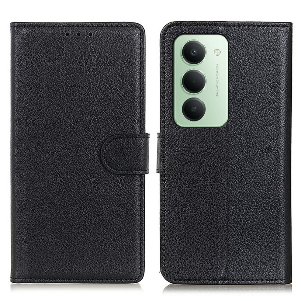 (Black) For Xiaomi Redmi 15 4G (Eu) (171Mm) Wallet Case Pu Leather Phone Cover Litchi Texture Black 6914299098782