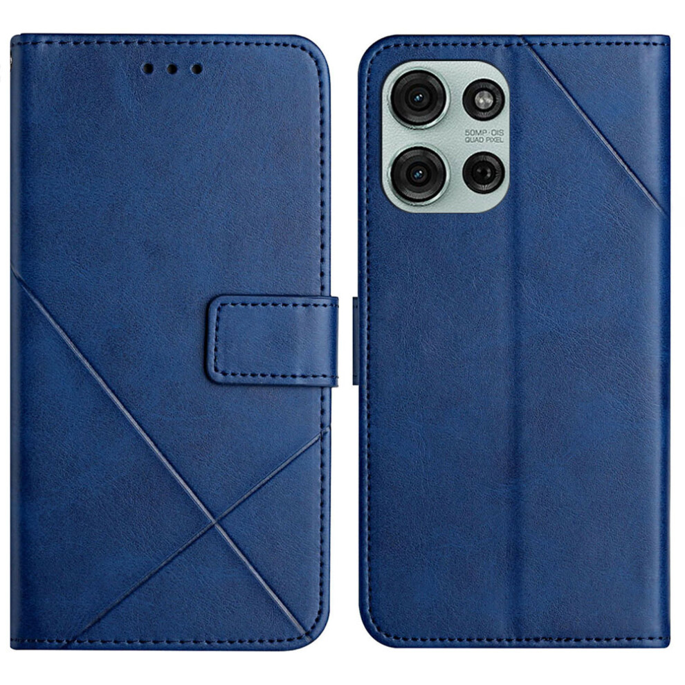 (Blue) For Motorola Moto G56 5G / G66j 5G / G66y 5G Case Line Pattern Wallet Leather Phone Cover With Wrist Strap Blue 6914295467384