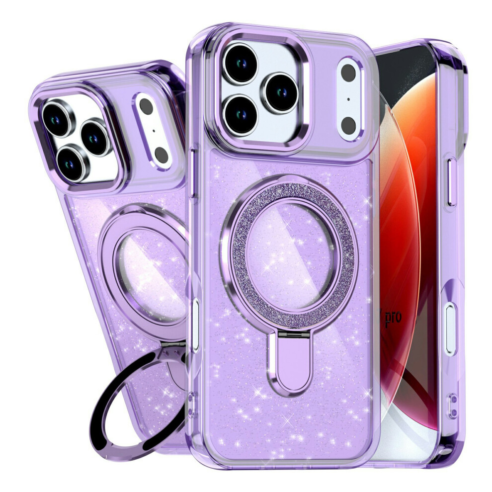 (Purple) For Iphone 17 Pro Case Glitter Design Tpu + Pc Kickstand Phone Protector Purple 6914295912075