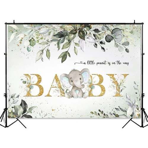 Φόντο με πράσινο ελέφαντα για πάρτι baby shower, ένα μικρό φιστίκι που έρχεται, φόντο 1