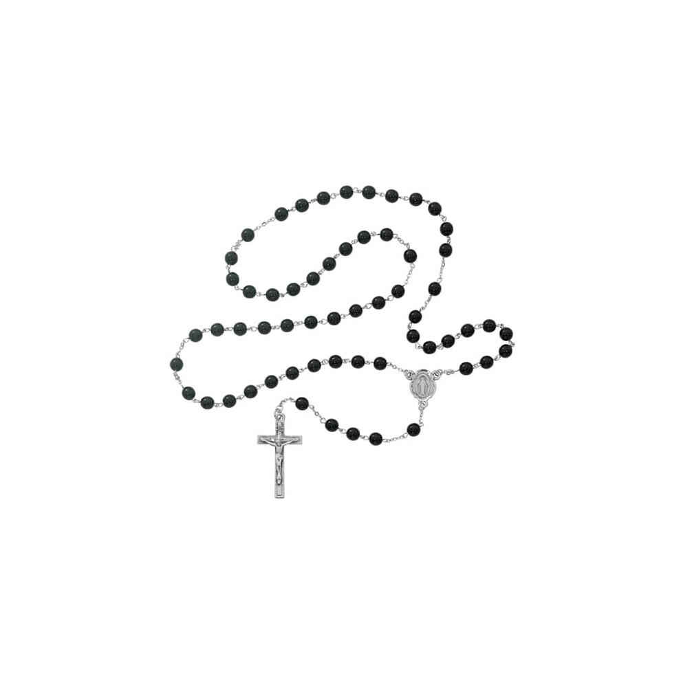 Black Rosary Necklace Glass Beads 8mm