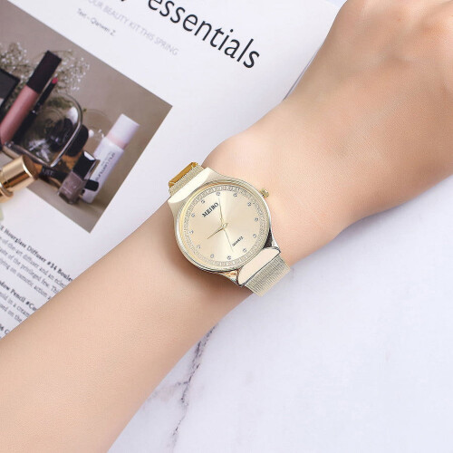 Ρολόγια Quinlirra για γυναίκες MEIBO Casual Quartz από ανοξείδωτο ατσάλι με λουράκι Newv, 2
