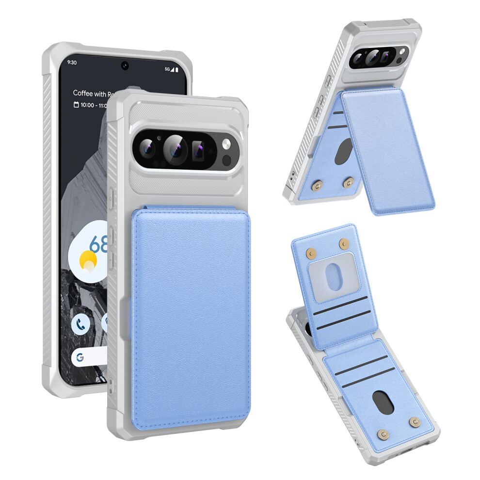 (Baby ) For Google Pixel 10 Pro Xl Case Vertical Flip Card Slot Kickstand Leather + Tpu Phone Cover Blue 6914291012472