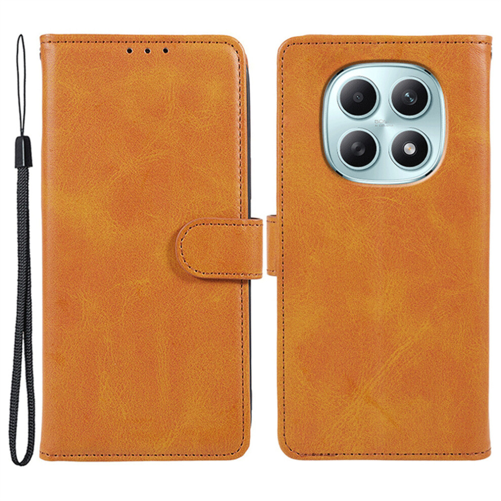 (Khaki) For Xiaomi Poco M8 5G / Redmi Note 15 5G (Global) / 15 4G (Global) Case Calf Texture Pu Leather Wallet Phone Cover With Wrist Stra 6914290554591