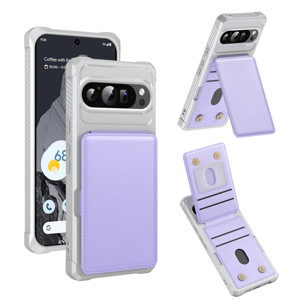 (Light ) For Google Pixel 10 / Pixel 10 Pro Case Vertical Flip Card Slot Kickstand Leather + Tpu Phone Cover Purple 6914291254094