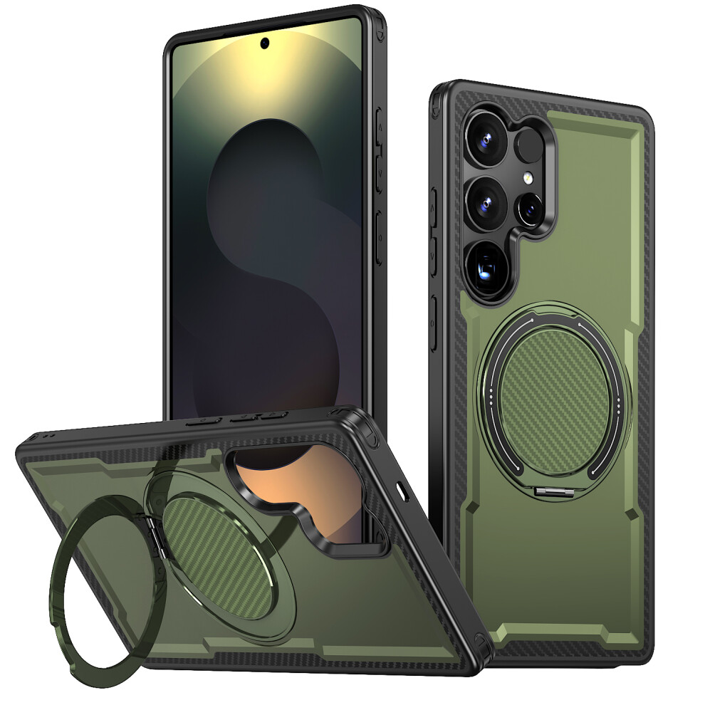(Olive ) For Samsung Galaxy S24 Ultra Magnetic Case Tpu + Pc Kickstand Phone Cover Green 6914293734785