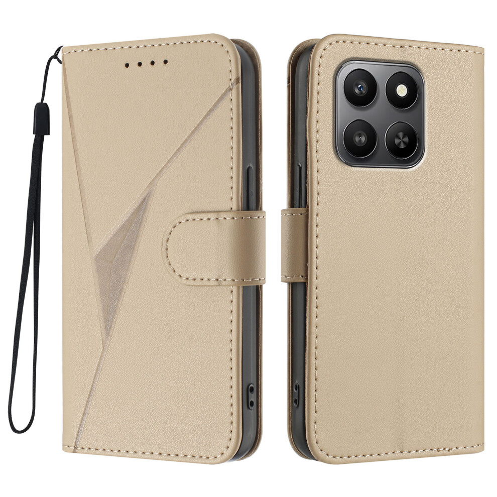 (Golden) For Honor 400 Smart 5G / 4G / X7d 4G Case Triangle Imprint Leather Phone Cover With Lanyard Golden 6914298458280