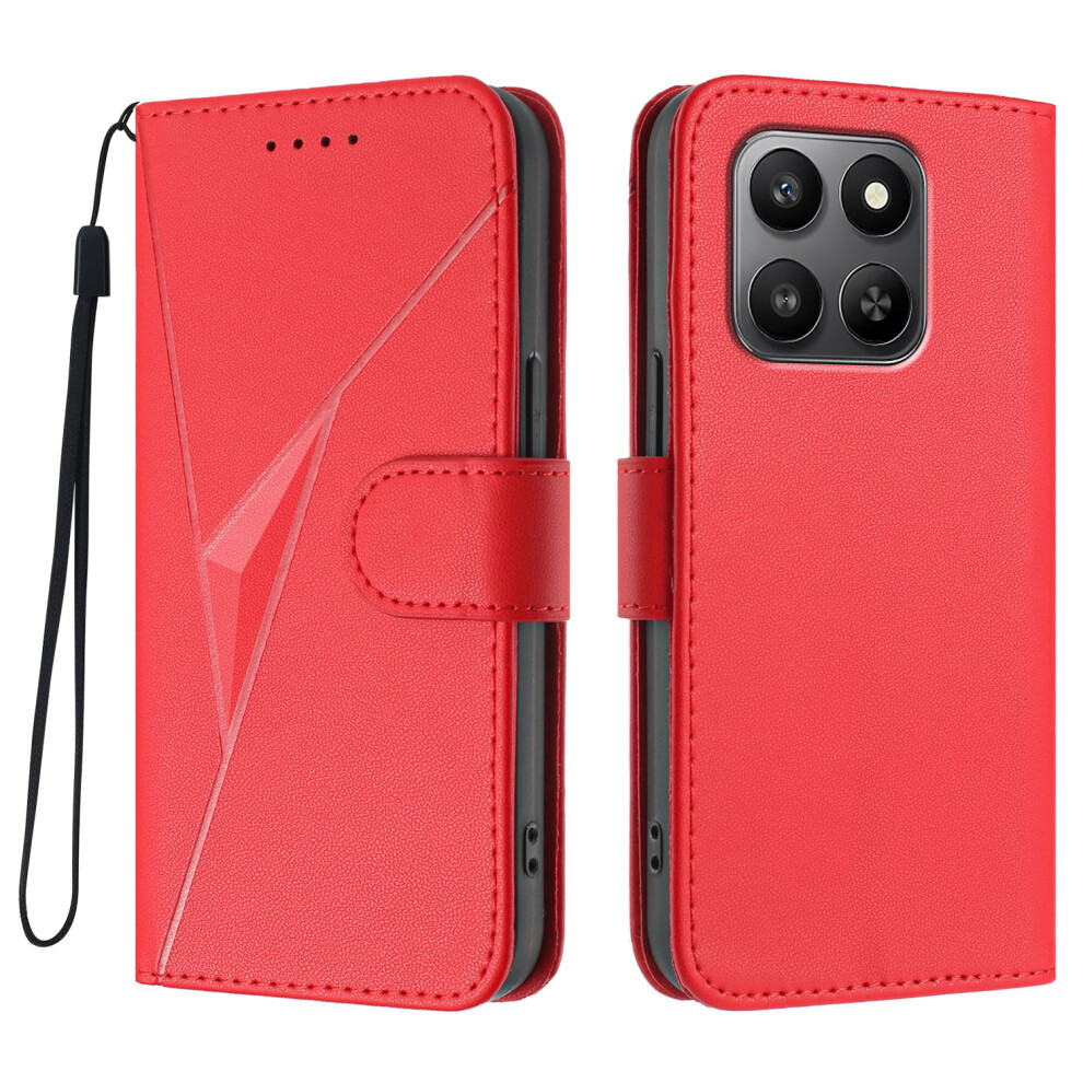 (Red) For Honor 400 Smart 5G / 4G / X7d 4G Case Triangle Imprint Leather Phone Cover With Lanyard Red 6914297077420