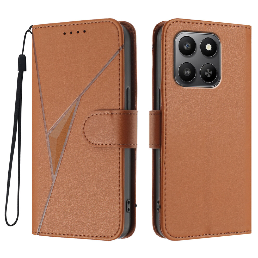 (Coffee) For Honor 400 Smart 5G / 4G / X7d 4G Case Triangle Imprint Leather Phone Cover With Lanyard Brown 6914298485101