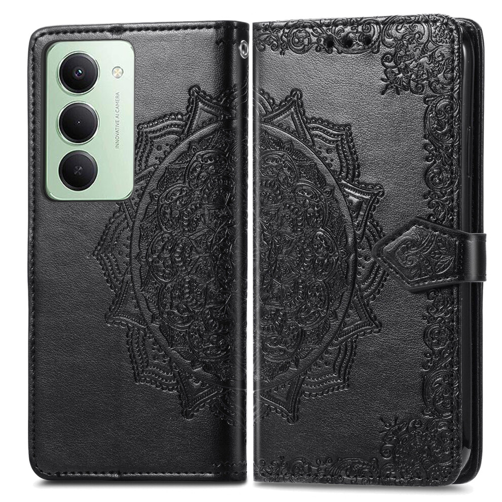 (Black) For Xiaomi Redmi 15 5G (Global) (169Mm) Case Wallet Mandala Flower Leather Phone Cover Stand View Black 6914298221129
