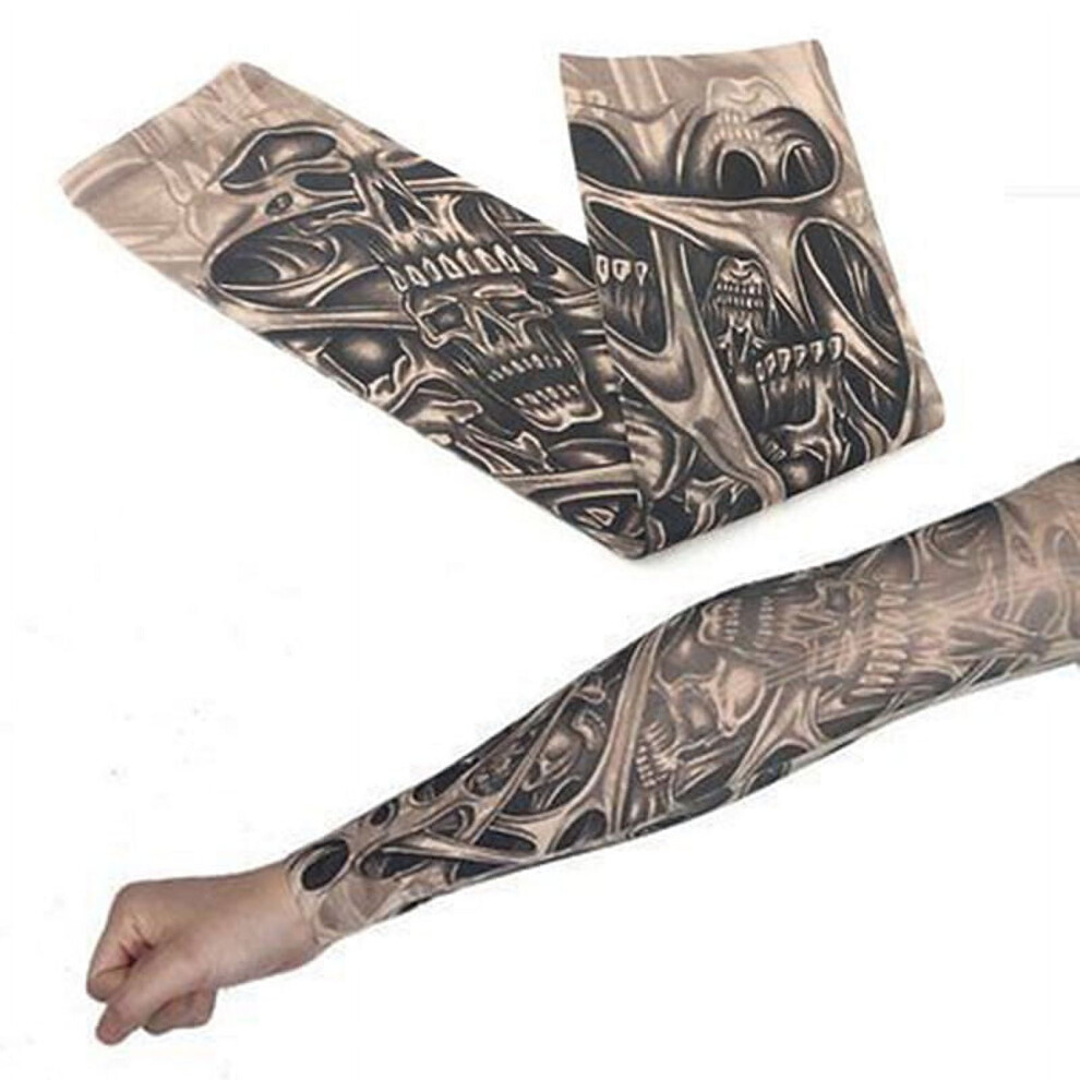 Temporary Tattoo Arm Sleeve Skull 3D Halloween Tribal