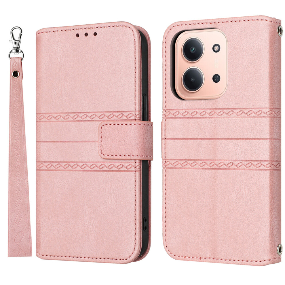 (Pink) For Xiaomi Redmi 15C 4G (Global) (171Mm) / Poco C85 4G (171Mm) Case Wallet Skin-Touch Leather Imprinted Phone Cover With Wrist Str Pink 6914298193891