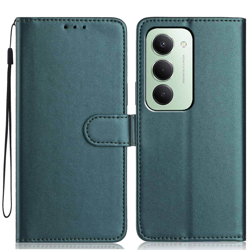 (Blackish ) For Xiaomi Redmi 15 4G (Eu) (171Mm) Wallet Case With Strap / Multiple Card Slots Solid Color Leather Stand Phone Cover Green 6914291064891