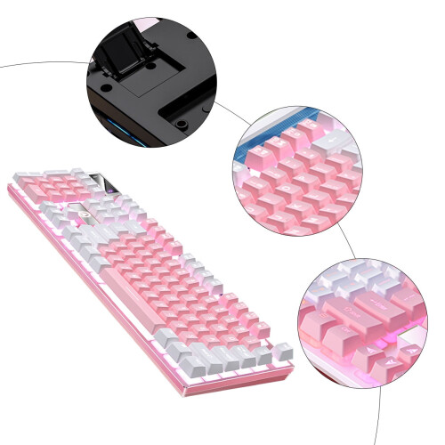 Wired Ergonomic Mechanical Gaming Keyboard Pink ABS 2
