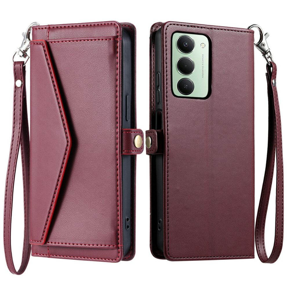 (Wine ) For Xiaomi Mi 15 5G (Global) (169Mm) Leather Case With Wrist Strap Wallet Stand Phone Cover Red 6914294924475