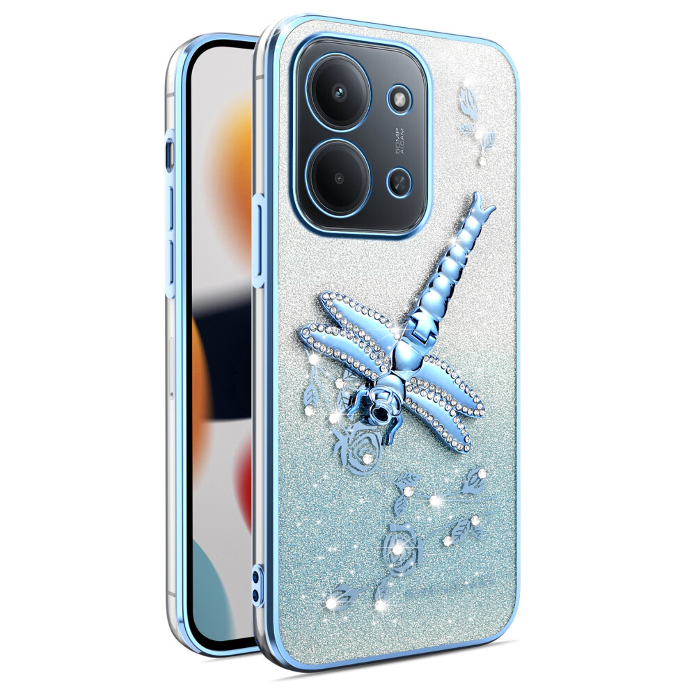 (Blue) Kadem Phone Case For Xiaomi Redmi 15C 4G (Eu) (173Mm) / 15C 5G (Eu) (173Mm) / Poco C85 Dragonfly Kickstand Tpu Flowers Glitter Cov Blue 6914297313450