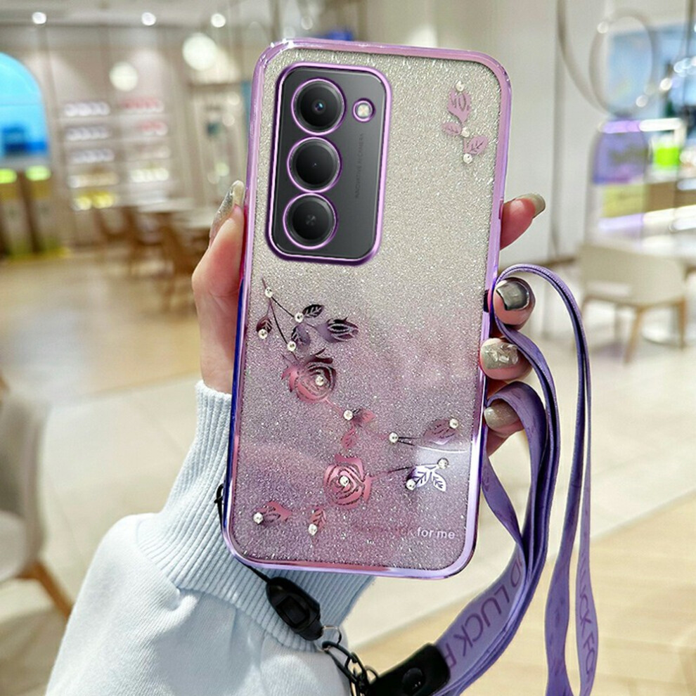 (Purple) Kadem For Xiaomi Redmi 15 4G (Eu) (171Mm) Case Flower Pattern Tpu Gradient Phone Cover With Lanyards Purple 6914298262436