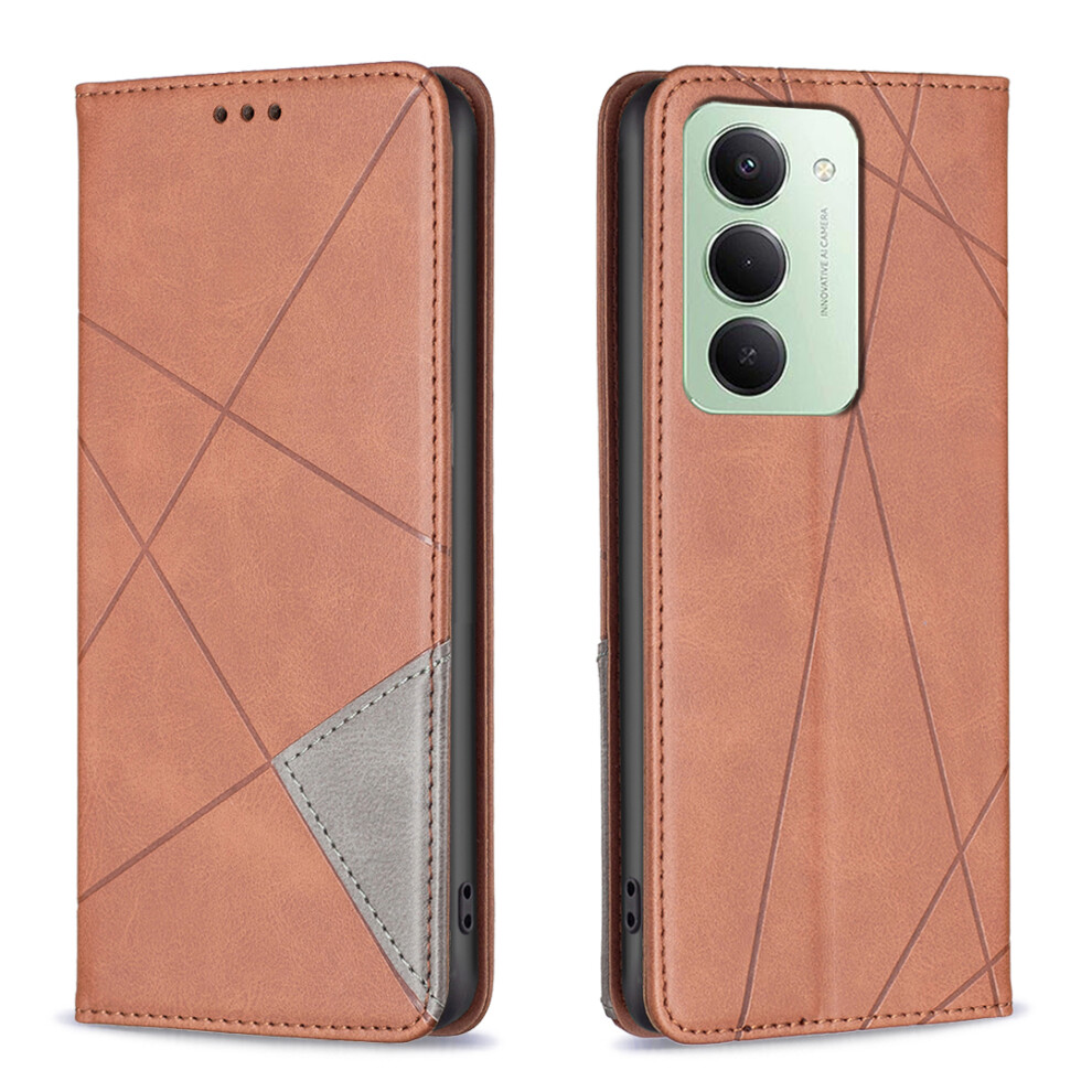 (Brown) For Xiaomi Redmi 15 5G (Global) (169Mm) Case Card Slots Geometry Imprint Leather Phone Cover Brown 6914298988107