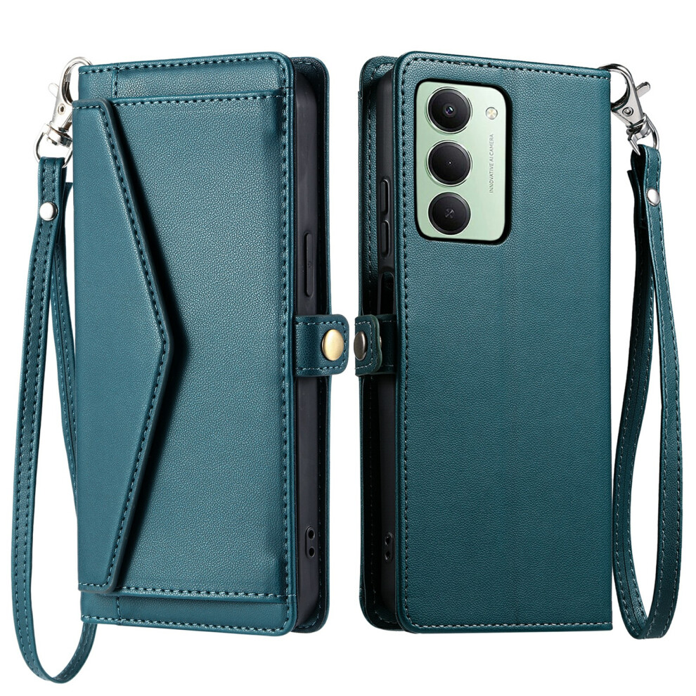 (Blackish ) For Xiaomi Redmi 15 5G (Global) (169Mm) Leather Case With Wrist Strap Wallet Stand Phone Cover Green 6914298639061