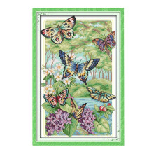 Cross Stitch Kit Butterfly Flower Pre-Printed 32x47cm 14CT