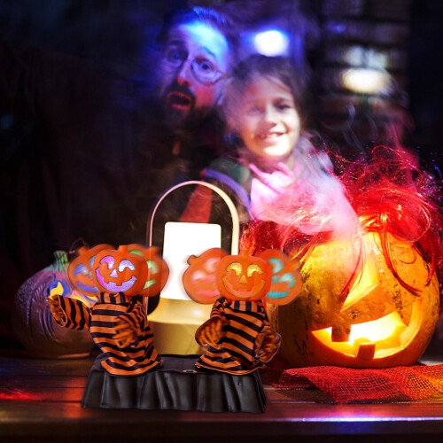 Enfeite de esqueleto de Halloween com luz e som brilhantes.