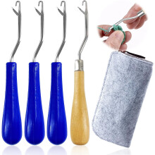 Latch Hook Tools Wooden Plastic Blue Handle 4 Pack