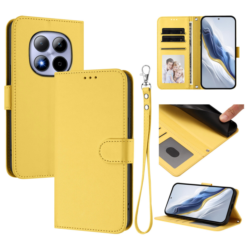 (Yellow) For Xiaomi Redmi Note 15 Pro 5G (Global) Leather Case Wallet Stand Phone Cover With Wrist Strap Yellow 6914292819292