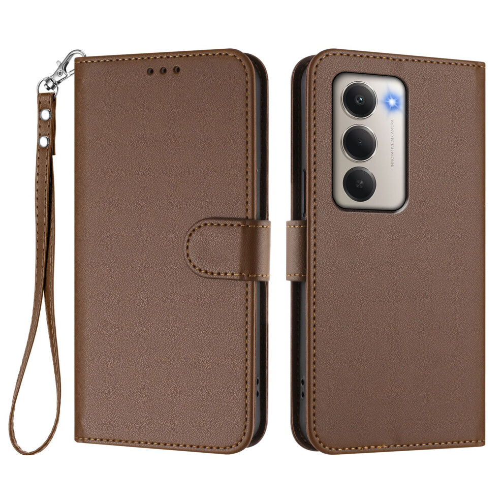 (Brown) For Xiaomi Redmi 15 4G (Eu) (171Mm) Leather Case Wallet Stand Phone Cover With Wrist Strap Brown 6914294110632