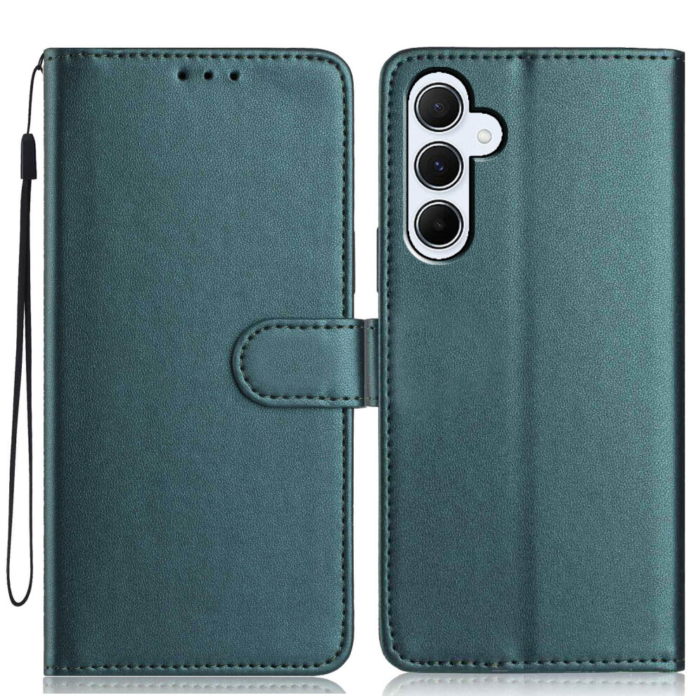 (Blackish ) For Samsung Galaxy A17 5G / A17 4G / A26 5G Wallet Case With Strap / Multiple Card Slots Solid Color Leather Stand Phone Cover Green 6914292474880