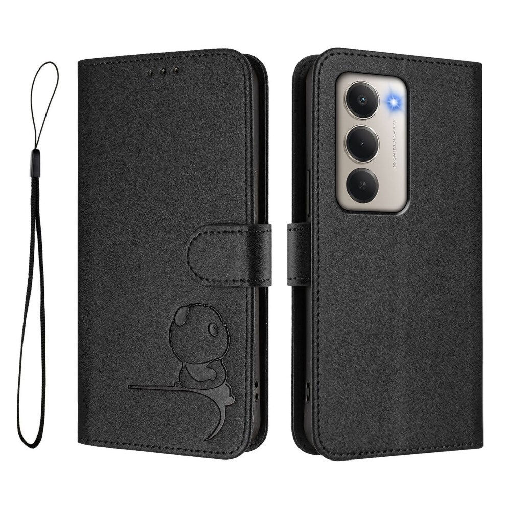 (Black) For Xiaomi Redmi 15 4G (Eu) (171Mm) Case Panda Imprint Rfid Blocking Wallet Leather Phone Cover With Wrist Strap Black 6914290830480
